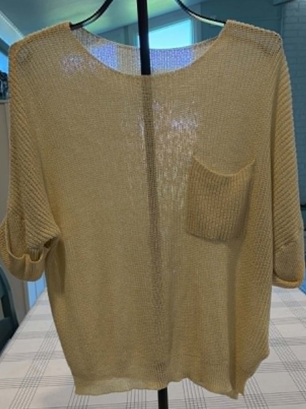Beige Open Knit Slouchy Pocket Sweater Boxy Boho M/L